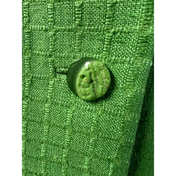 Vintage George Simonton Green Womens Suit Set Size 14 100% Silk With Acetate Lin